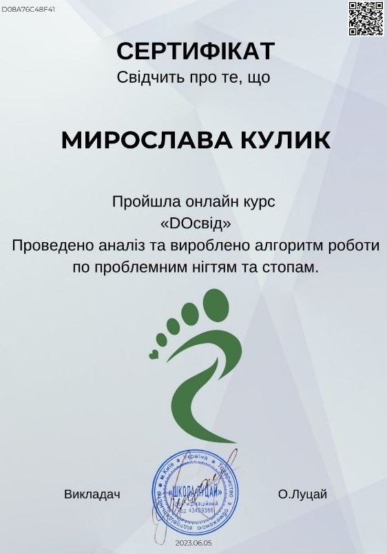 Сертифікат Мирослави Кулик